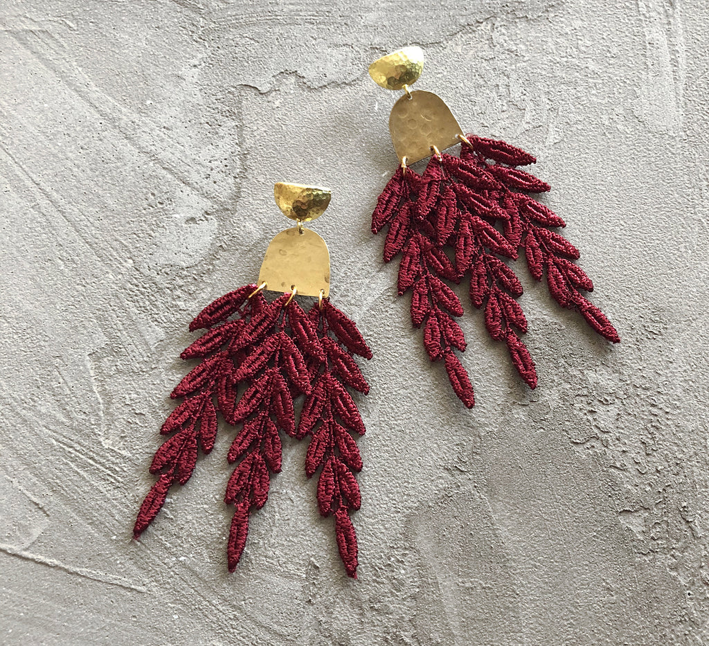 hecate burgundy lace earrings