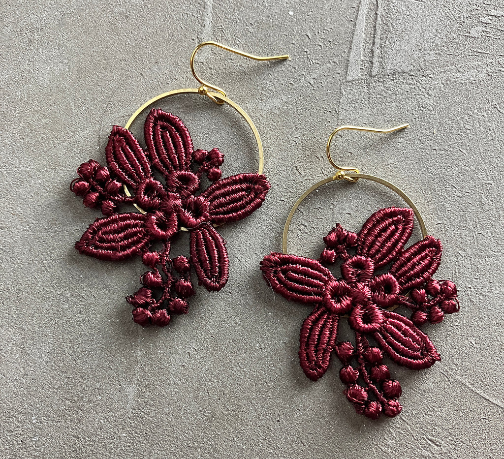 lily lace earrings wine