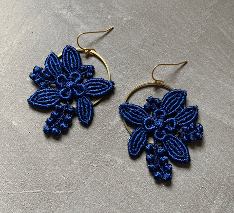 lily lace earrings cobalt blue