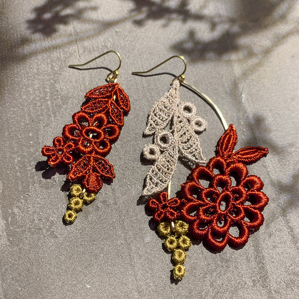 ardisia asymmetrical lace earrings