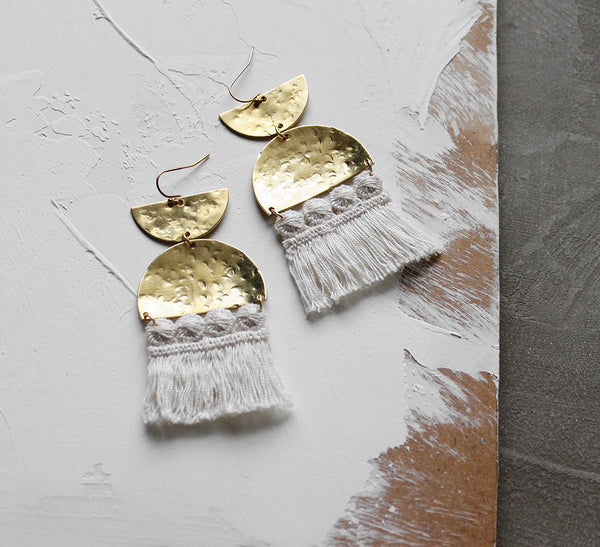 sura brass and fringe statement earrings
