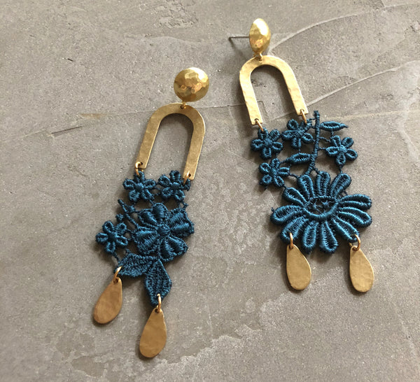 farren teal asymmetrical earrings