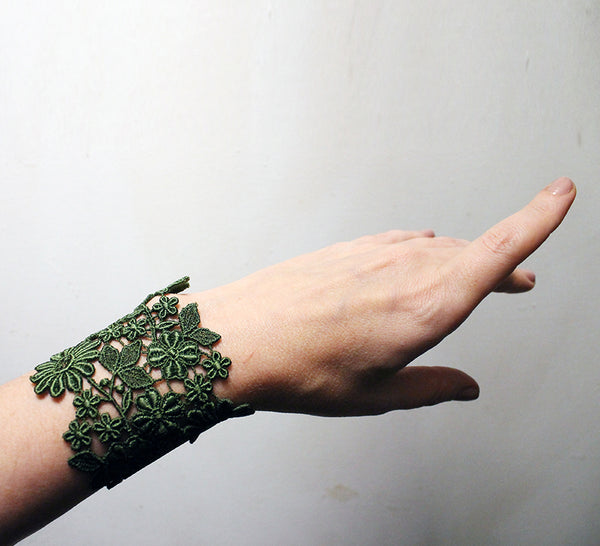 IONE wide lace bracelet. Handmade lace bracelet, bridal bracelet by White Owl Jewelry.